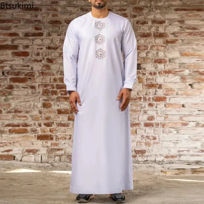 2025 Muslim Fashion Abayas for Men Solid Color Embroidery Long Robe Men Jubba Thobe Saudi Arab Musulman Shirts Islamic Clothing