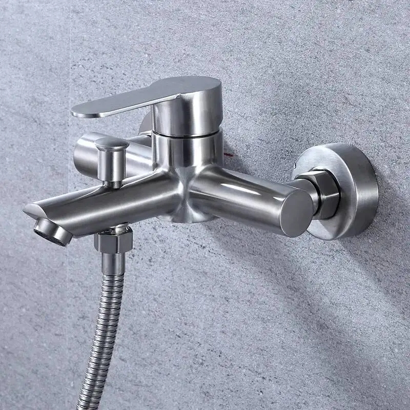 Bathtub Faucet 304 Stainless Steel Shower Faucets Into The Wall Bathroom Dual Water Mixed Valve Hidden Hot And Cold Tap