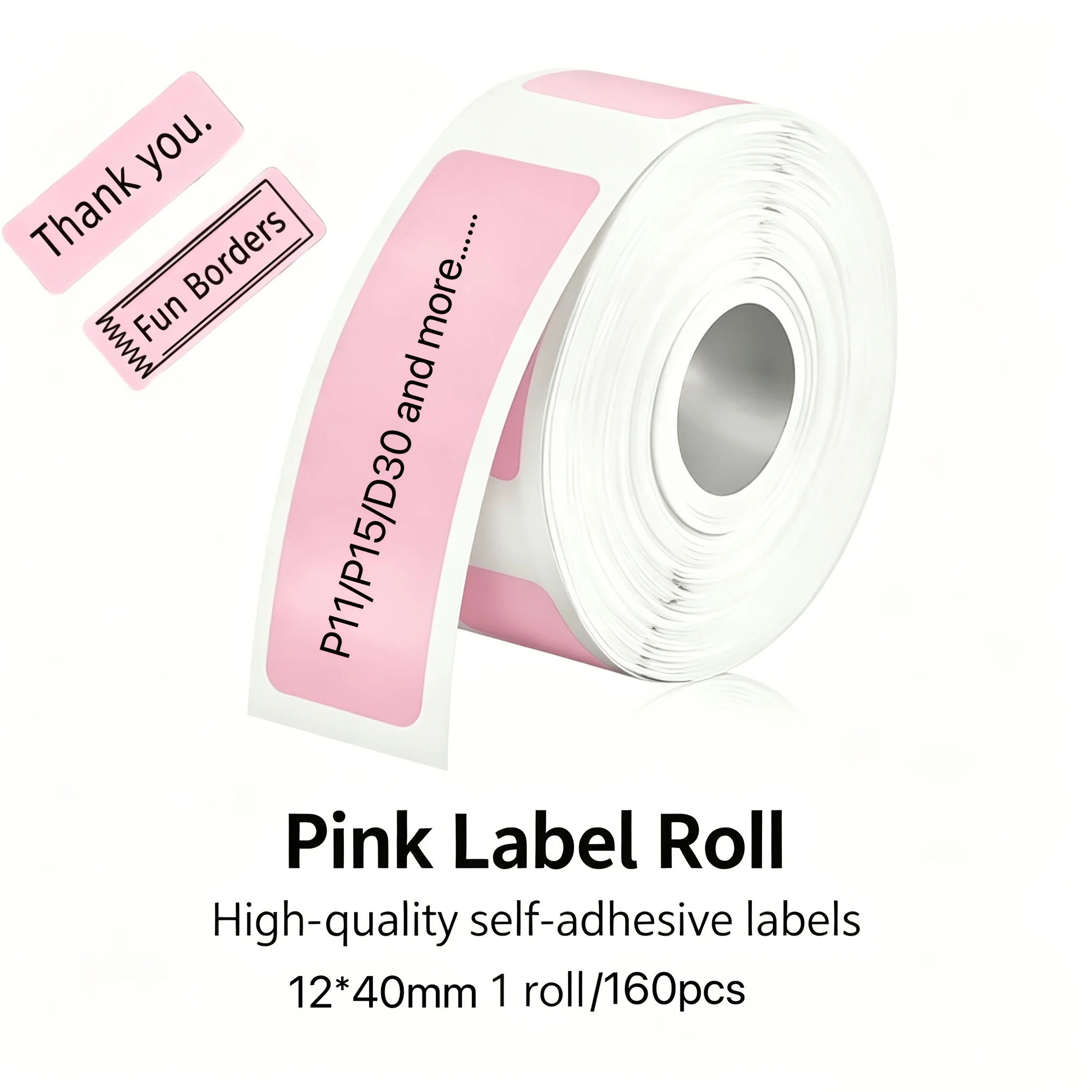 1 Roll 160 Sheets Pink Thermal Label Tape Oilproof Sticker Compatible for D30 Q30 D32 D35 P11 P15 HP4 Printer Office Home Tag