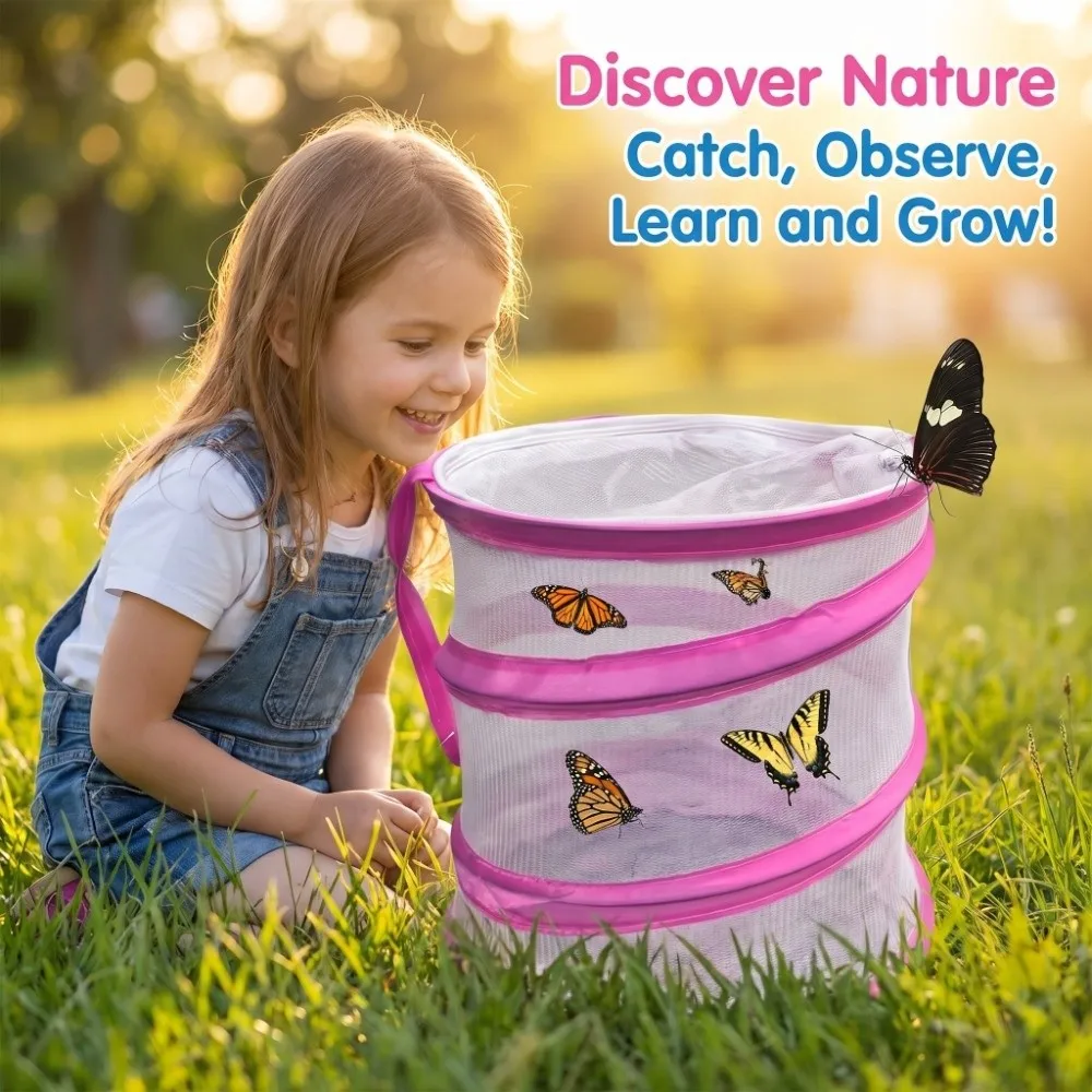 Zipper Lid Cylindrical Mesh Cage Lightweight Structure Portable Design Butterfly Enclosure Practical Design Easy To Carry