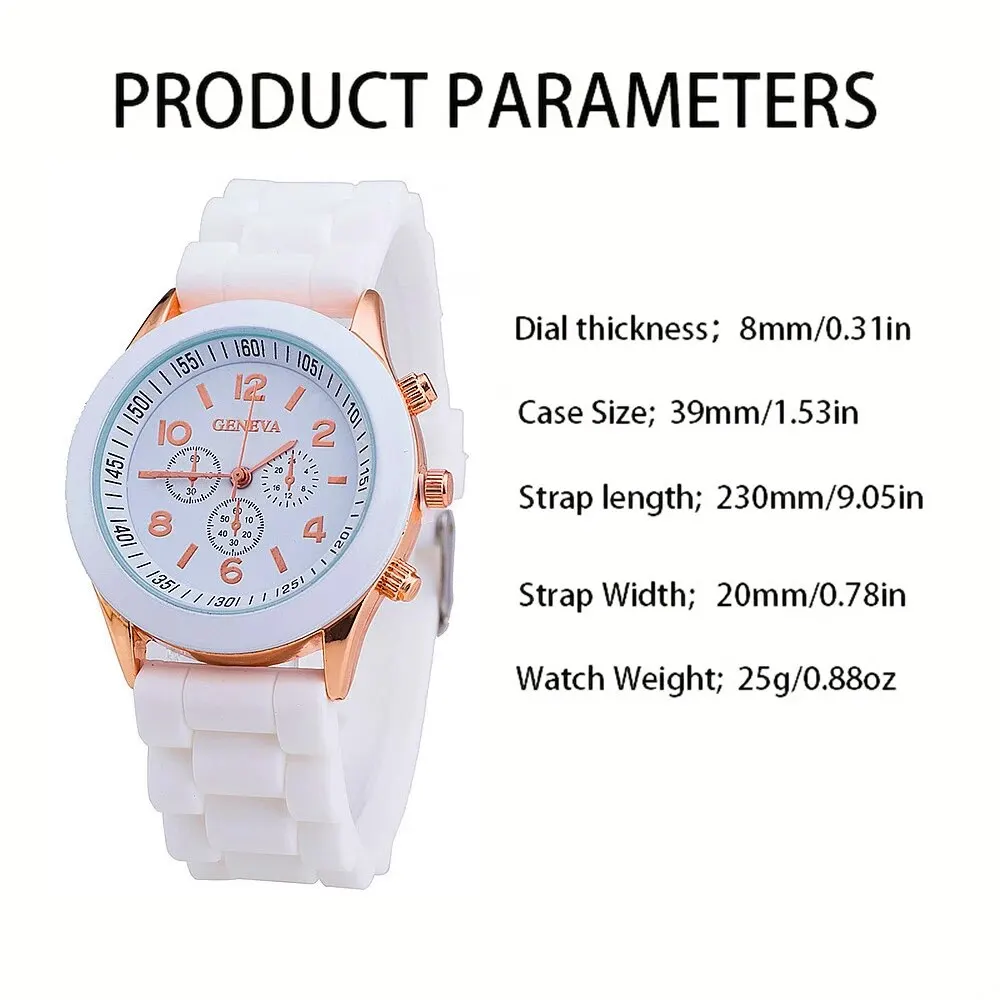 4pcs Black and White Rubber Straps Circular Dial Quartz Watch Combination Bracelets Suitable for Daily Life