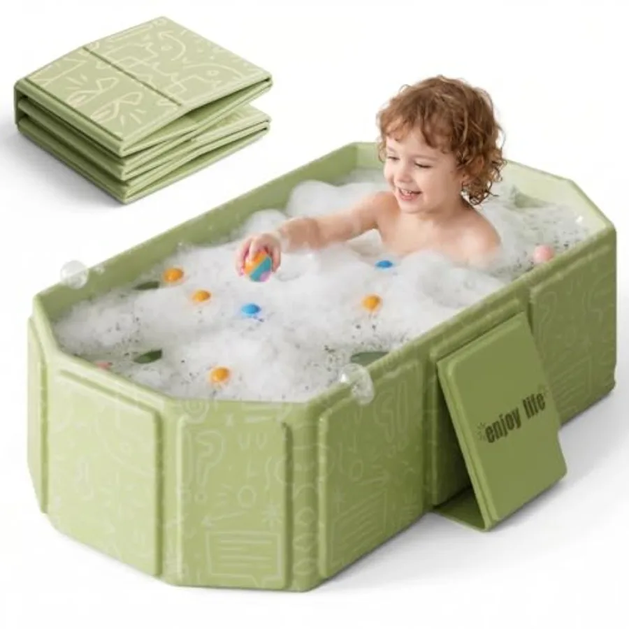 

Collapsible Bathing Basin 29.5×17.7×9.8 in, Foldable Portable Tub with Drain Plug, Compact Storage Basin for Toddlers and Pets,