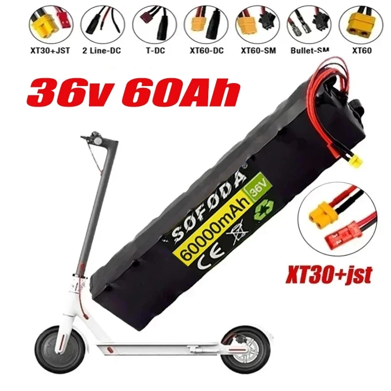 

36V 60Ah 18650 Rechargeable lithium Battery pack 10S3P 500W High power for Modified Bikes Scooter Electric Vehicle,With BMS XT3