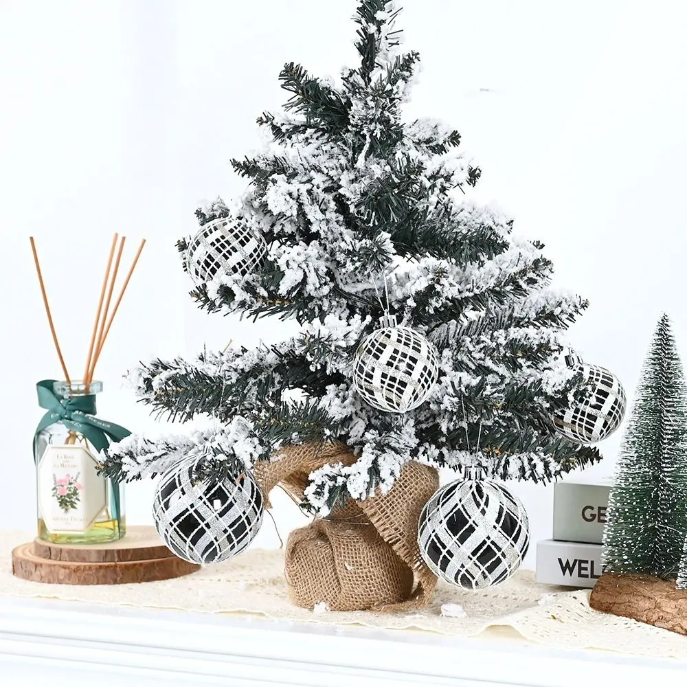 

6pcs 6/8cm Painted Christmas Balls Pendant Black White Shiny Xmas Tree Ornaments Retro Reusable Electroplated Hanging Balls