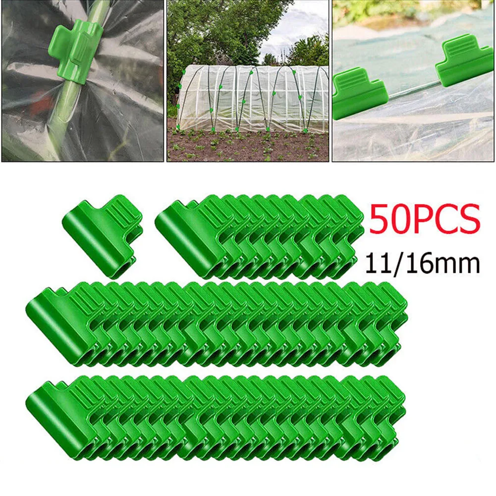 Garden Tool Greenhouse Clips Pipe Clamp Replacements Support 50pcs Fixed Function For 11/16mm Frame Tube Green Outdoor Fastening