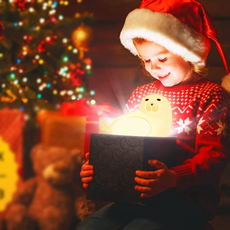 โคมไฟซิลิโคนไล่ระดับสีสำหรับยามค่ำคืนลายสิงโตทะเลโคมไฟเจ็ดสีโคมไฟข้างเตียงสำหรับห้องนอนบ้านเด็ก