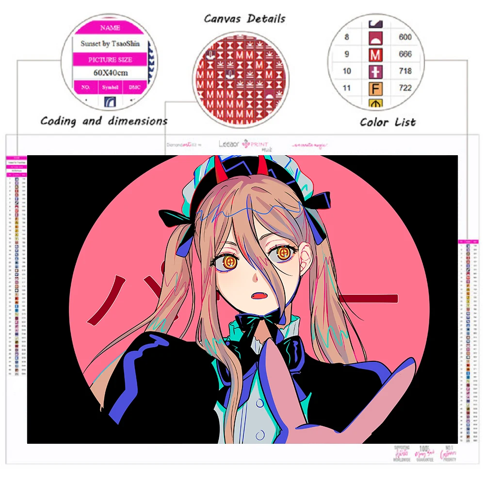 2023 New DIY Diamond Painting Japanese Anime Chainsaw Man Embroidery Kit Mosaic Picture Cross Stitch Kit Full Diamond Home Decor