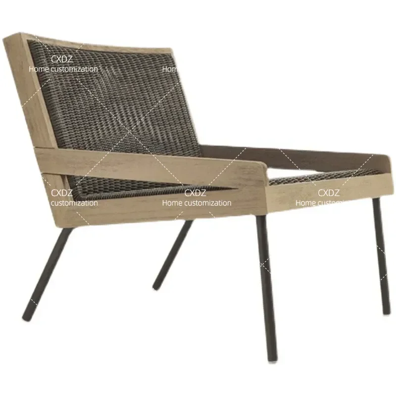 Outdoor Teak Rattan Sofa Set Patio Furniture Villa Courtyard Balcony Leisure Single Chair Terrace Homestay Garden Seating