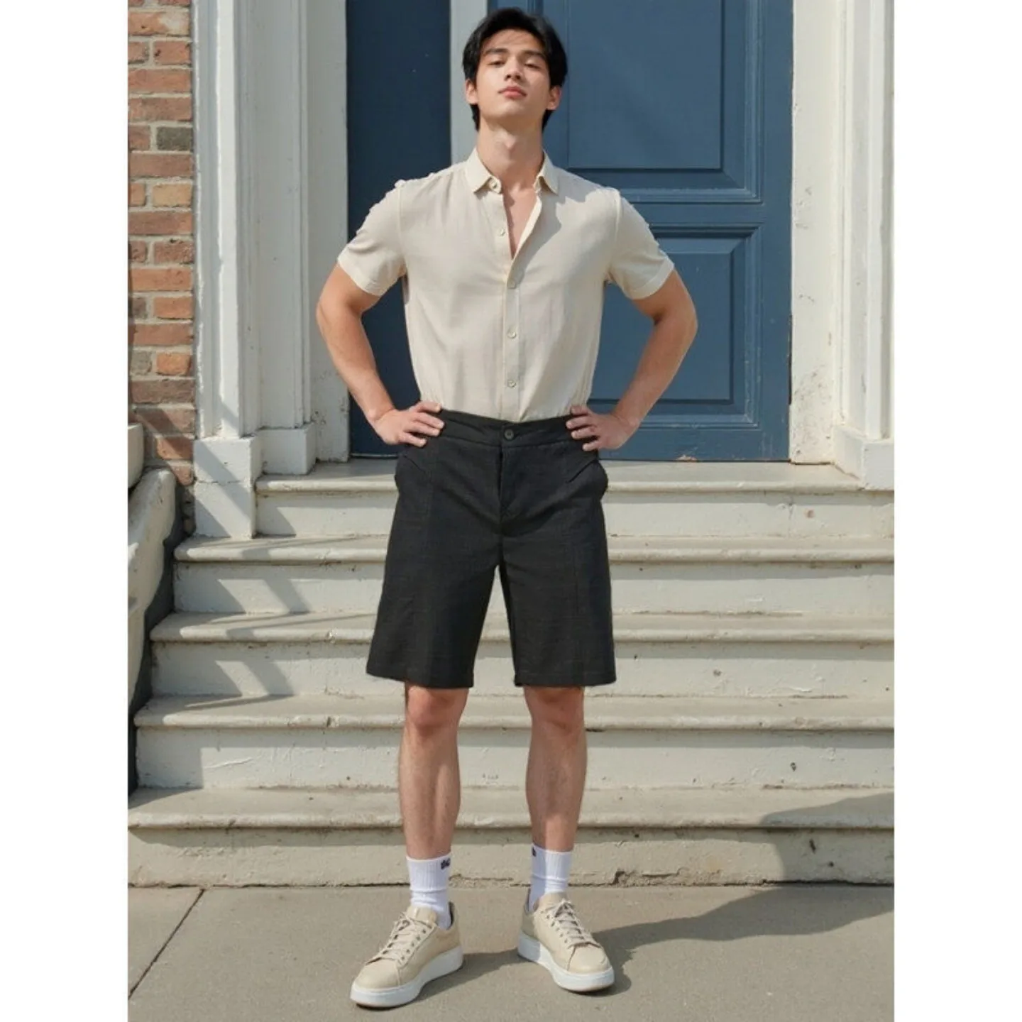 

Ice Silk Qui Dry Sports orts Men's Summer Trendy Brand Loose Wide Leg Casual Five-Quarter Pants Cotton Linen Blend