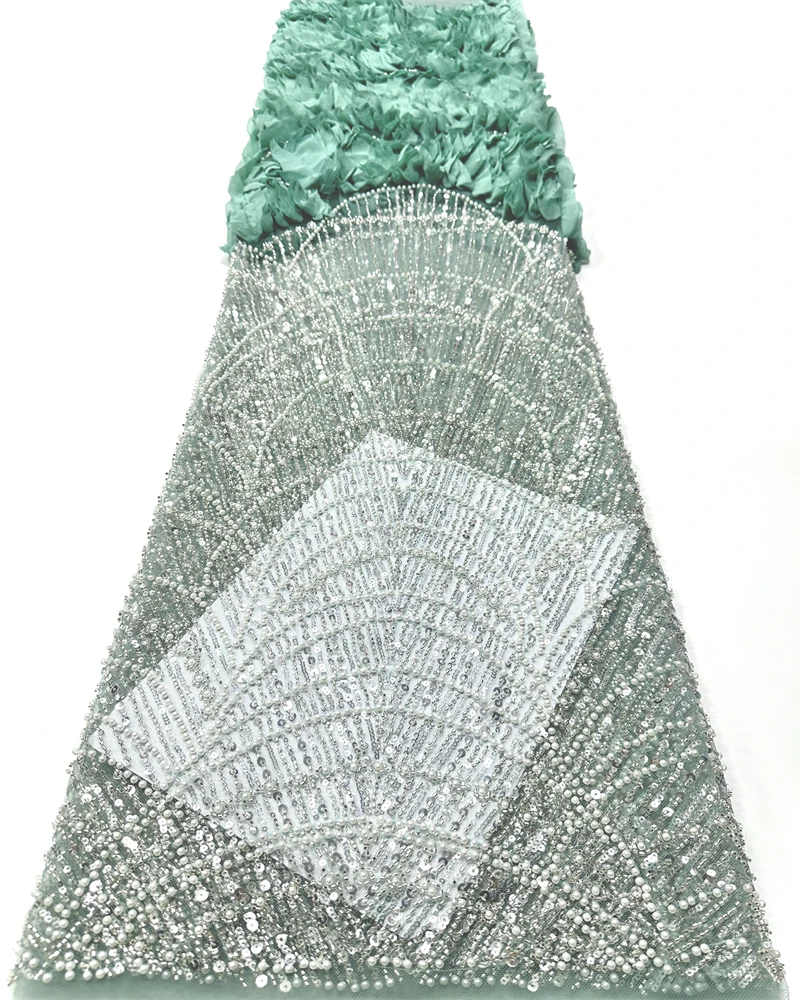 

Elegant African Lace Fabric with Sequins Beaded Embroidery High Quality French Tulle for Nigerian Bridal Groom Dress