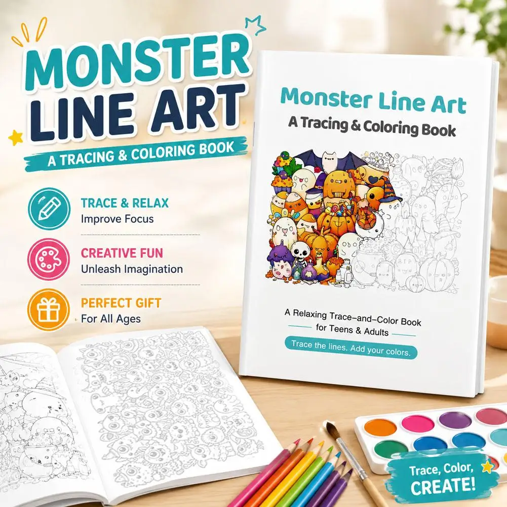Trace & Color Doodles Coloring Book 28 Pages Relaxing Trace‑and‑Color Workbook For Adults Stress Relief Drawing Activity Book