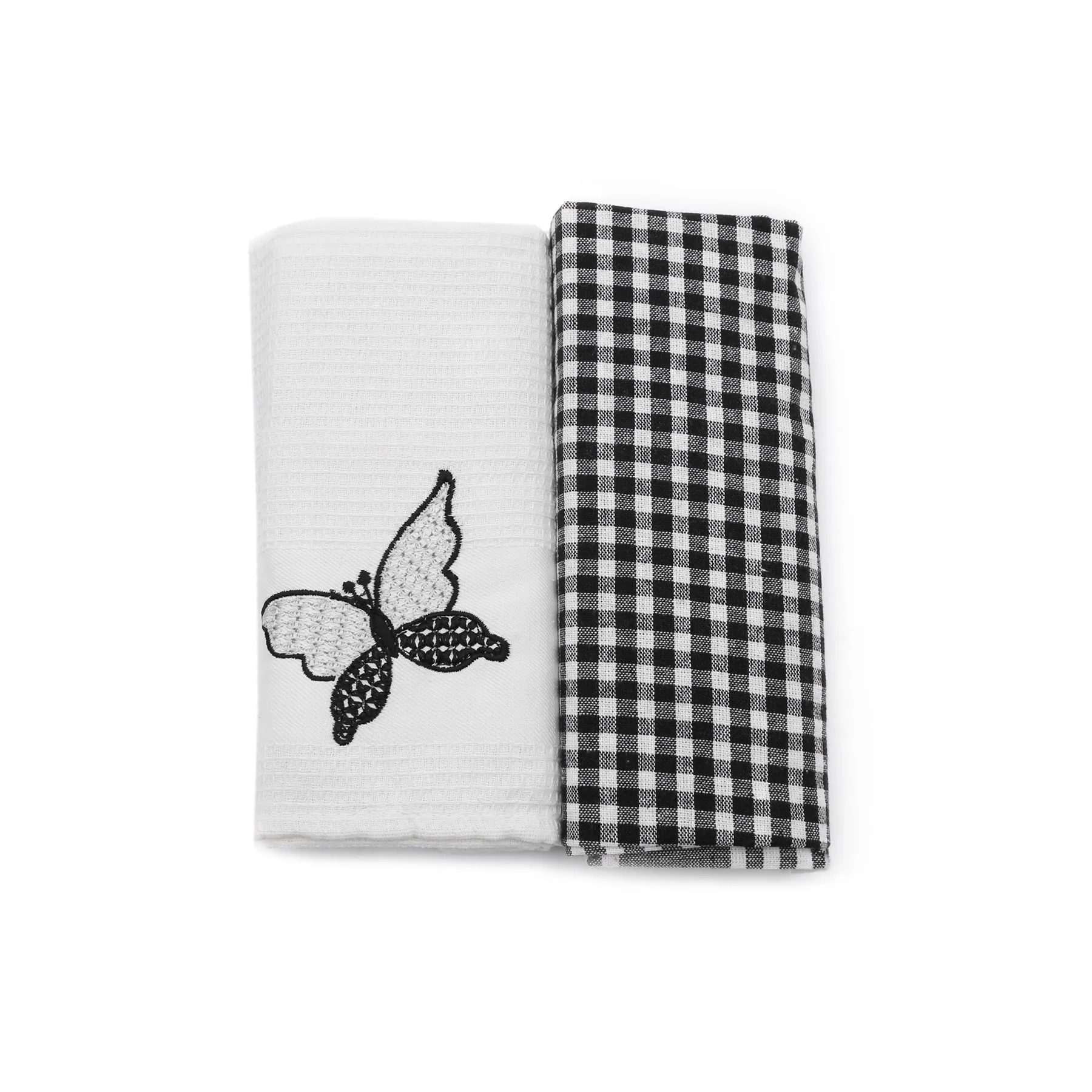 

%100 Cotton 2 Pcs 40X60 CM Butterfly Embroided Kitchen Towel Set Dishcloth Absorbable Gift Box High Quality Made In Turkey