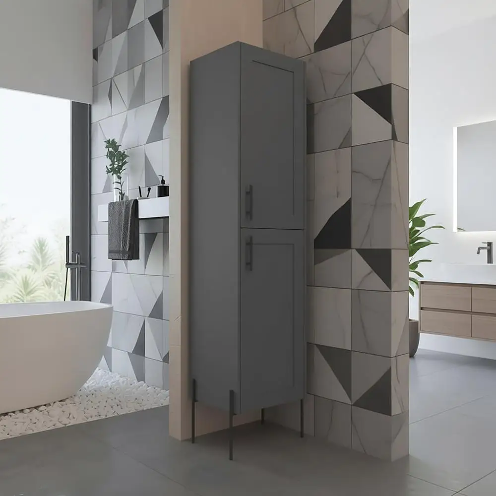 

Серый 71-ярусный регулируемый стеллаж с металлическими ножками для хранения в гостиной и столовой