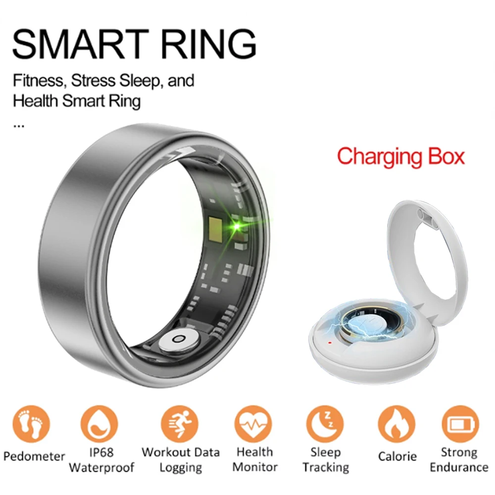 

R06 Smart Ring Men Women with Charging Case,Heart Rate Blood Oxygen,Skin Temperature Monitor,5ATM Waterproof For Android iOS