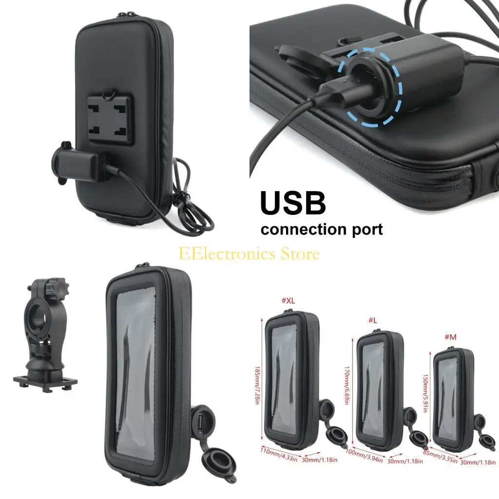

B03C 360 Degree Rotating Phone Stand with USB Port Motorcycle Handlebar Phone Holder Scooters Holder Motorbike Cellphone Bag
