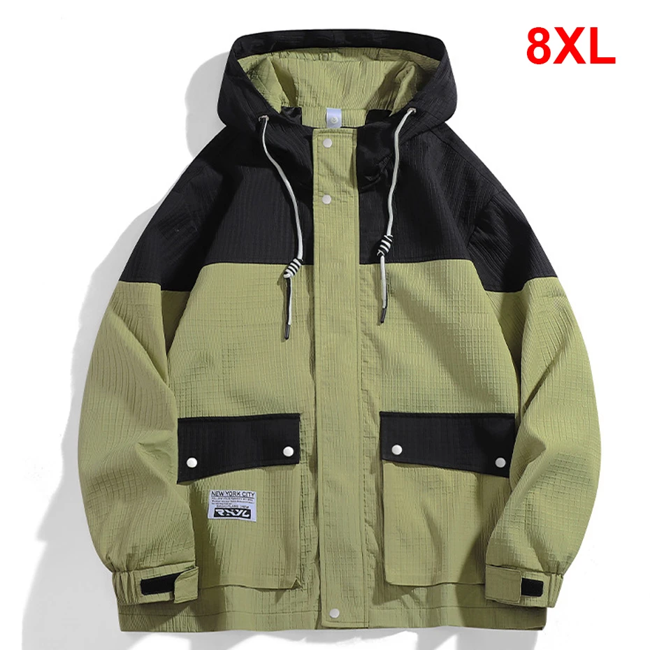 

8XL Plus Size Camp Jacket Men Patchwork Windbreaker Jacket Fashion Casual Coat Male Big Size 8XL