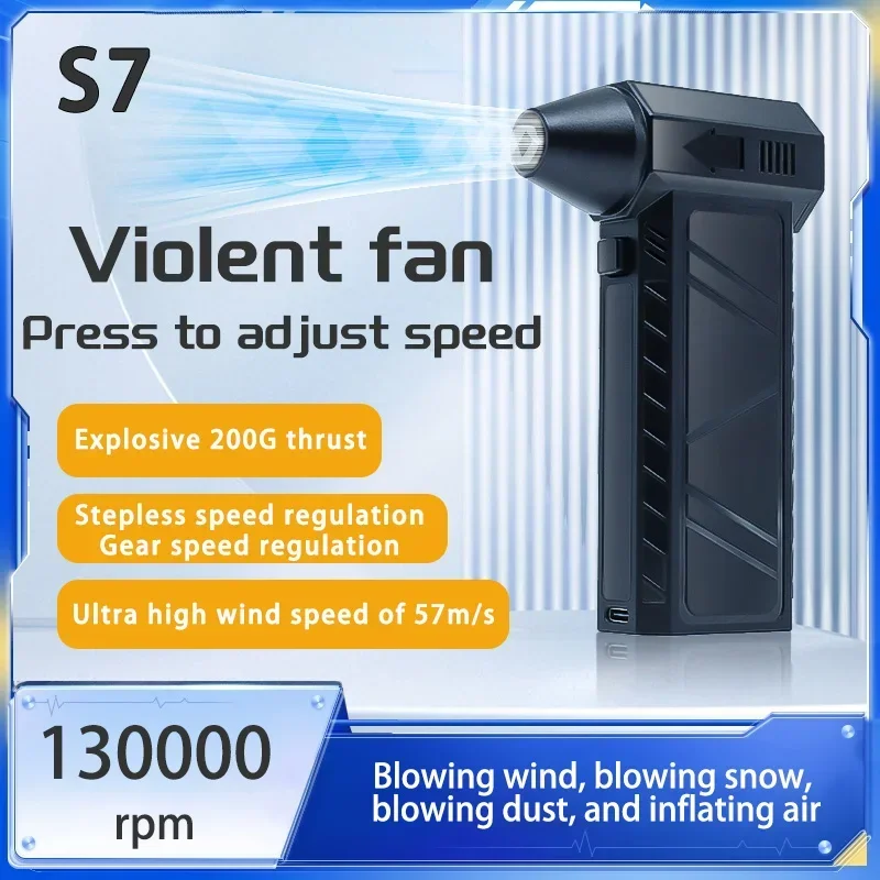 Mini ventilador de chorro Turbo 2024 RPM, Motor sin escobillas, velocidad del viento ajustable, conducto de mano, 52 M/S, con pantalla de potencia, 200000