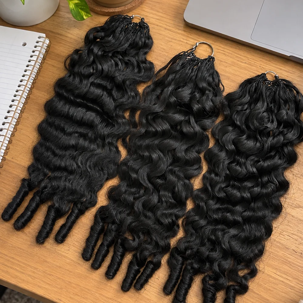 Burmese Curly Feather Crochet 100% Human Hair 2 3 4 5 Pcs Natural Black Color Deep Wave Knots Feather Crochet Hair Extensions 16-24 Inch Invisible Knotless Kinky Curly Braiding Hair For Women