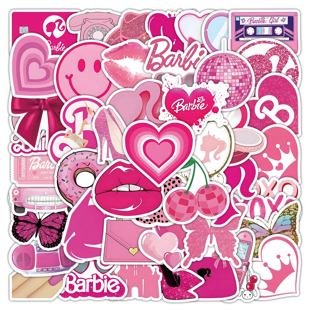 50/60PCS Barbie Pink Y2k Stickers Waterproof Aesthetic Laptop Motor Luggage Guitar Phone Skateboard Classic Kids Toys Stationery