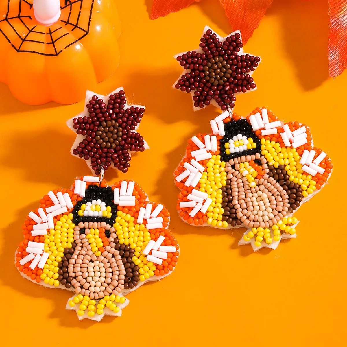 Thanksgiving turkey Christmas rice beads hand-woven earrings with sequins and diamond-studded vintage personalized earrings