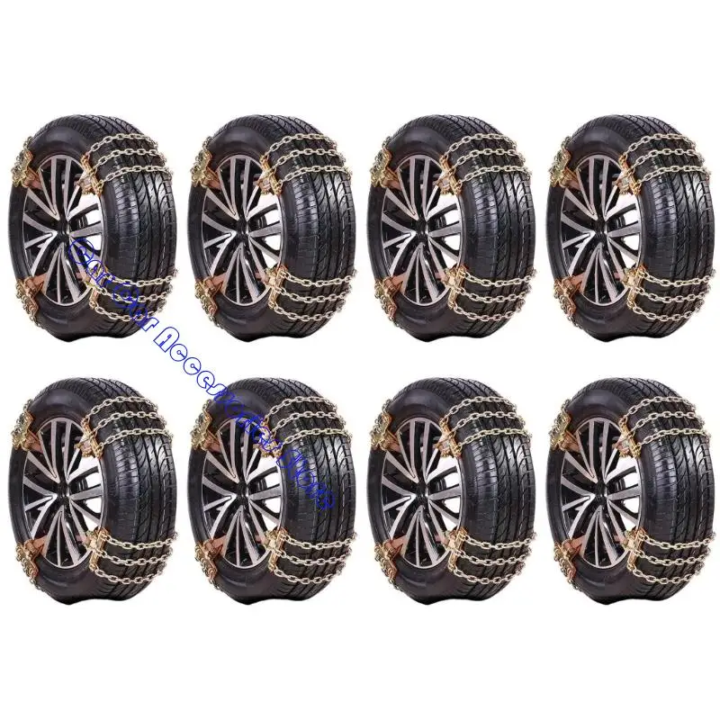 242D 8Pcs Metal Antiskid Chains Enhanced Traction 165-275mm Tire Coverage Tool Less Installation for Trucks SUVs Winter Safety