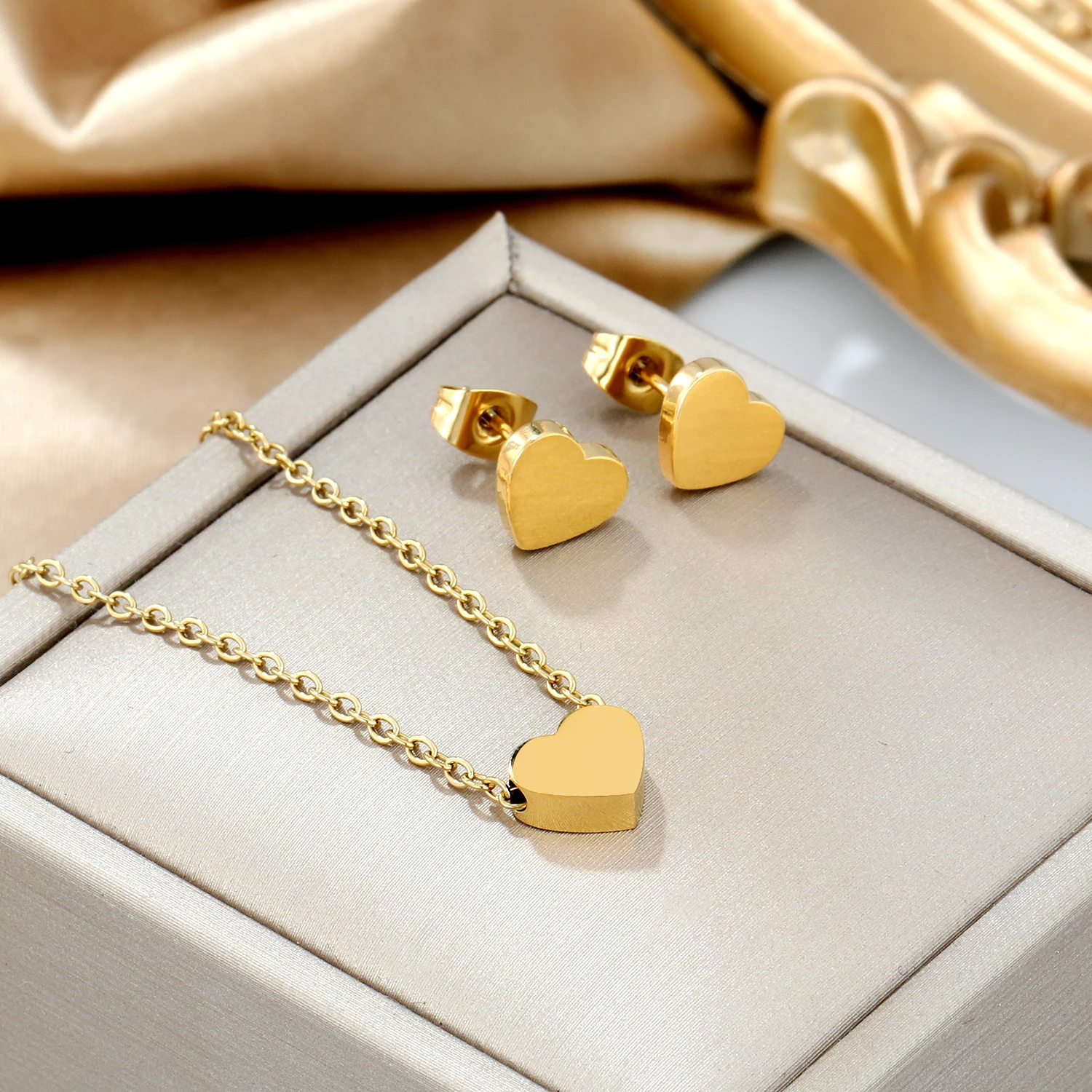 ASONSTEEL Shiny Heart Flower Zirconia Pendant Necklace Earring Jewlery Sets Stainless Steel For Women Dainty Daily Wear Gifts