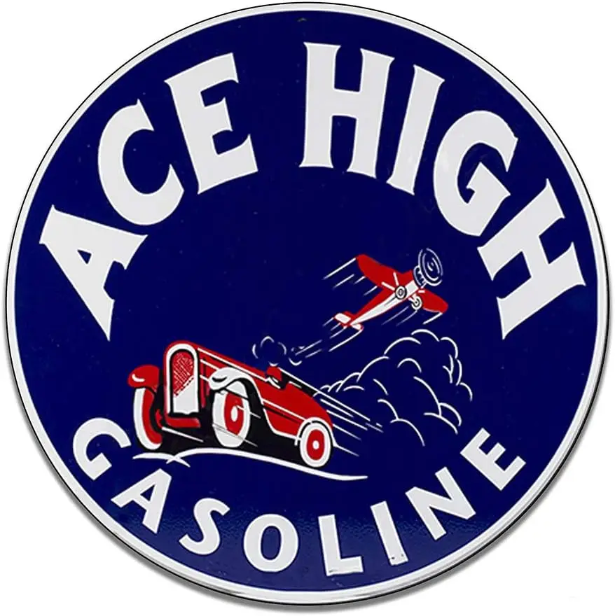 Ace High Ethyl Gasoline Corporation Motor Oil Gas Insignia Emblem Seal Vintage Gas Signs Reproduction Car Company Vintage Style