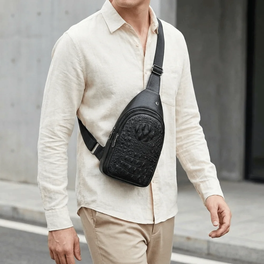 Solid Color Men's Chest Bag Adjustable Strap Anti-splash Water Handheld Crossbody Pack Multi-functional Minimalist