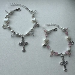 Handmade Lana del rey inspired bracelets | Y2K Gem Cross Heart Star matching Bracelet | Fairy Jewelry