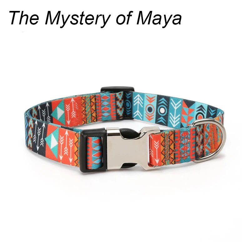 Personalised Forest Pattern Dog Collar Adjustable Nylon Pet Lead_voghion.com