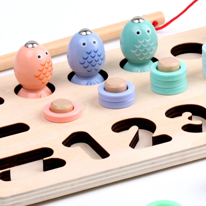 Children's educational toys magnetic fishing games wooden alphanumeric cognitive fishing toys kindergarten parent-child game