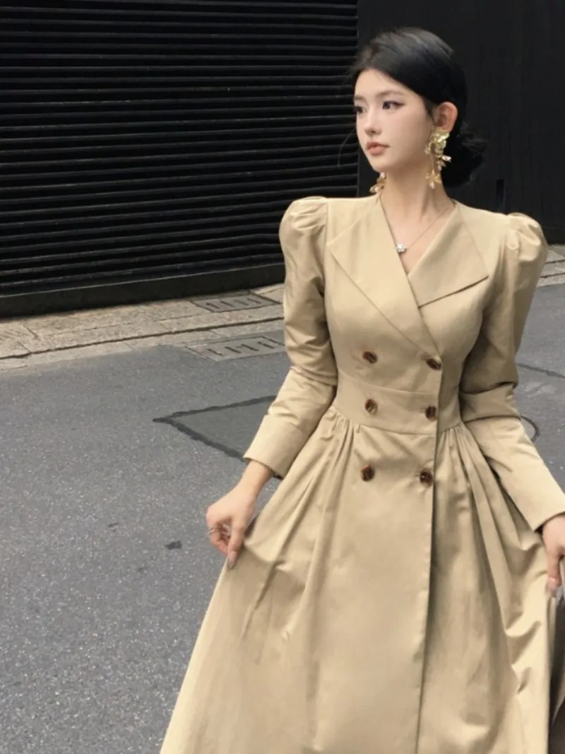 MiiiiX Retro Elegant Midi Windbreaker Women's Trench Jacket 2024 Autumn New Waist Long-sleeved Frock Coat Casual Female Clothes