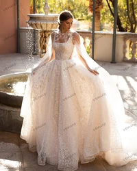 Vestidos de casamento requintados 2024 a linha tule em camadas vestidos de noiva apliques gola quadrada robes de novia personalizado 2025