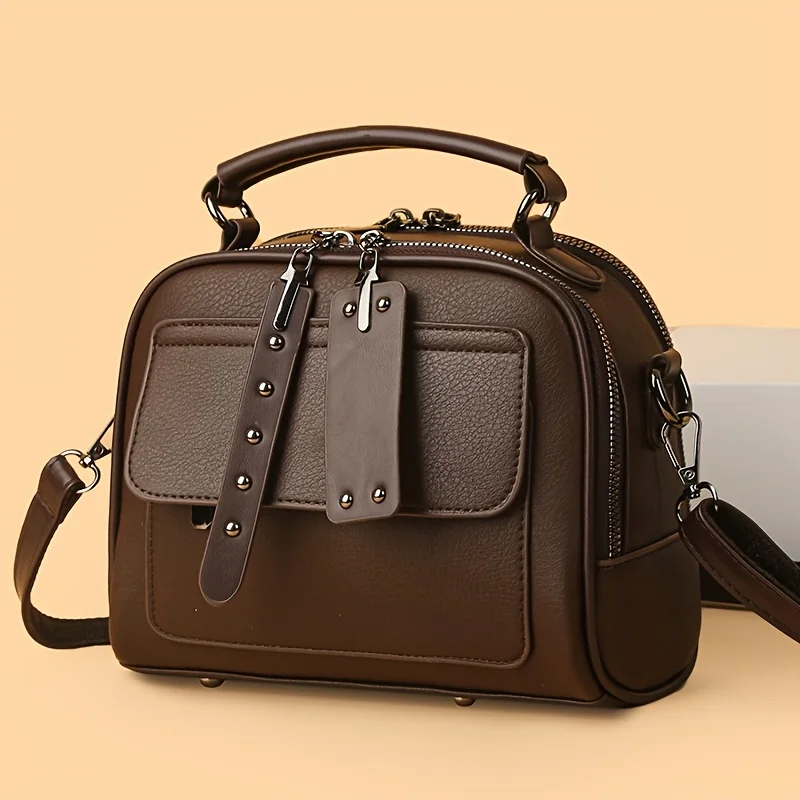 New Fashionable Women's Versatile Bag, Multi-layer Large Capacity Shoulder Bag, Simple Casual Leather Crossbody Bags