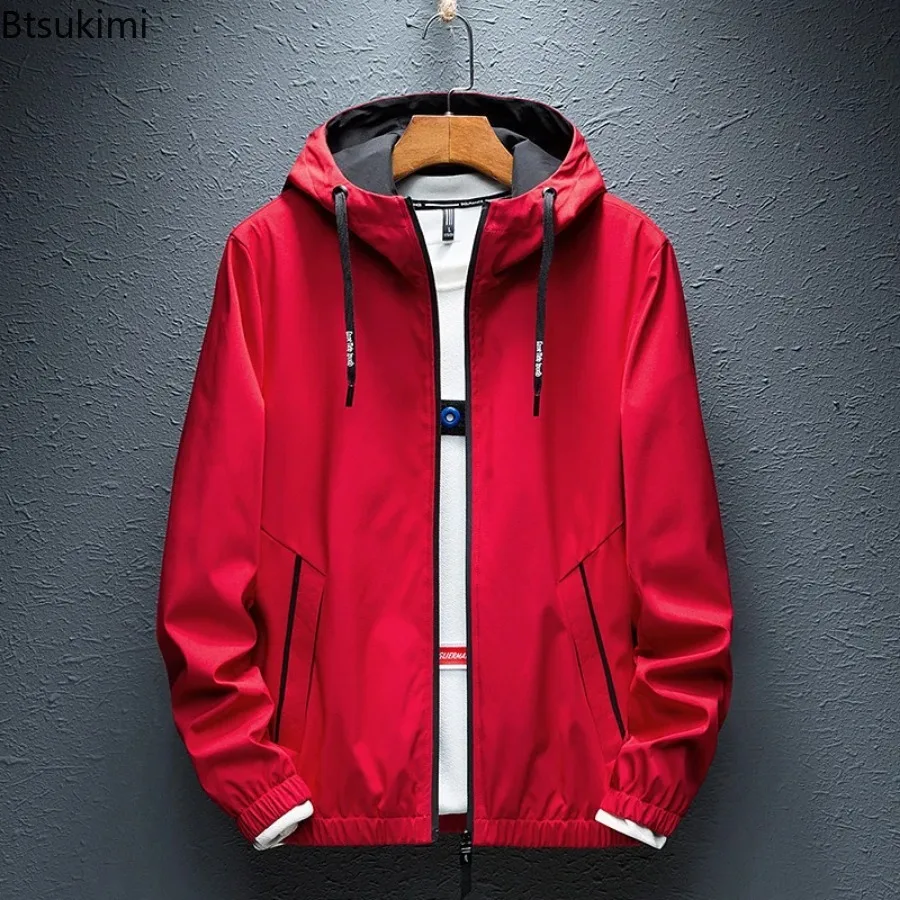 Spring Autumn Men's Waterproof Jacket Korean Style Young Boy's Hooded Jacket Zipper Front Solid Casual Coat Windbreaker Male 5XL