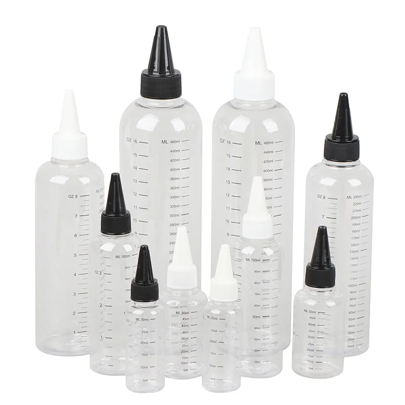 5PCS 30ml-500ml Empty Plastic Transparent Pointed Mouth Graduated Bottles Water Bottle Vape Liquid Dropper Bottle DIY ink tank