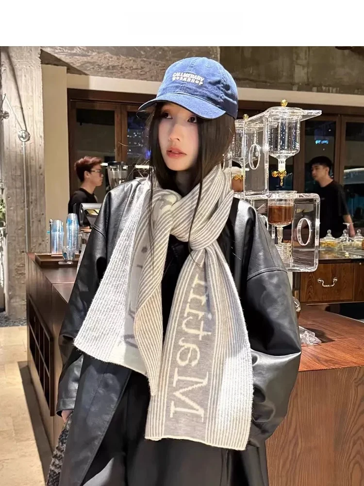 cortis-ニットスカーフ-ストライプ-ユニセックス-冬-暖かい-コットンブレンド-ロング長方形-カップルスタイル-メンズ-レディース-ネックウォーマー-スカーフ