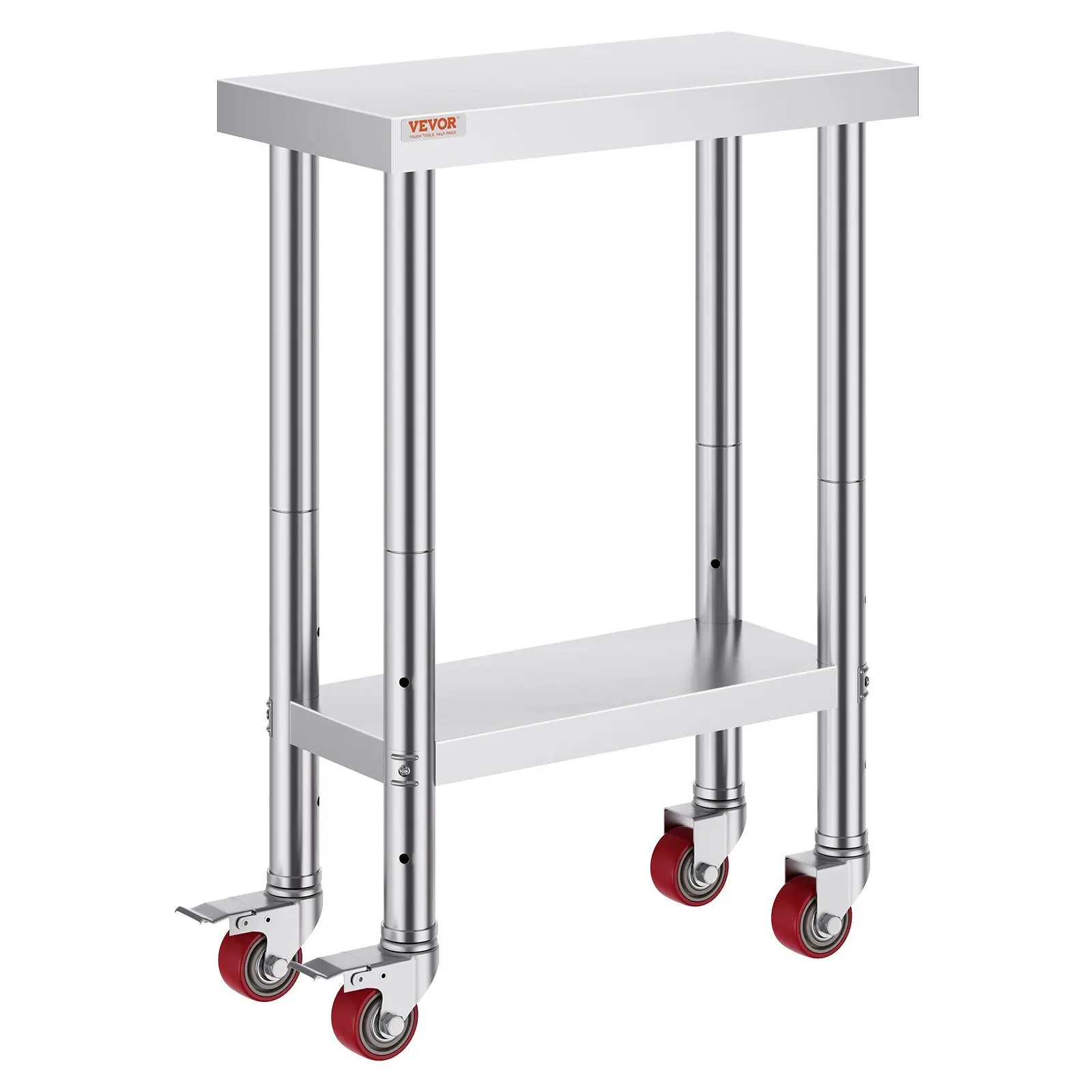 Stainless Steel Work Table with Wheels 24 x 12 x 32 Inch Prep Table with 4 Casters Heavy Duty Work Table