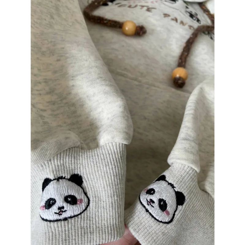 Panda Embroidery Hooded Sweatshirt Cute Animal Plush Hooded Sweatshirt New Stylish Autumn/Winter Women's Warm Pure Cotton Tops