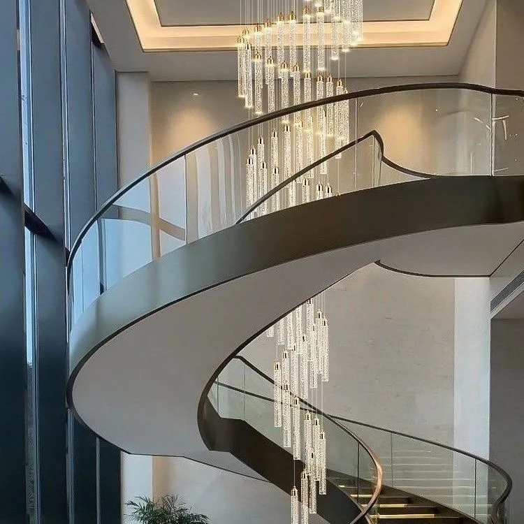 Duplex Building Spiral Staircase Long Chandelier Modern Simple Crystal Chandelier Luxury Living Room Lamp Hollow Crystal Chandel