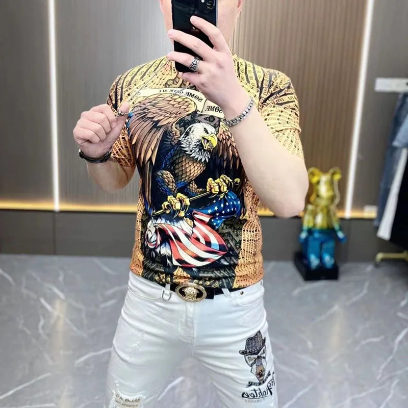 Fashion O-Neck Loose All-match Printed T-Shirt Men's Clothing 2023 Summer New Oversized Casual Pullovers Korean Tee Shirt