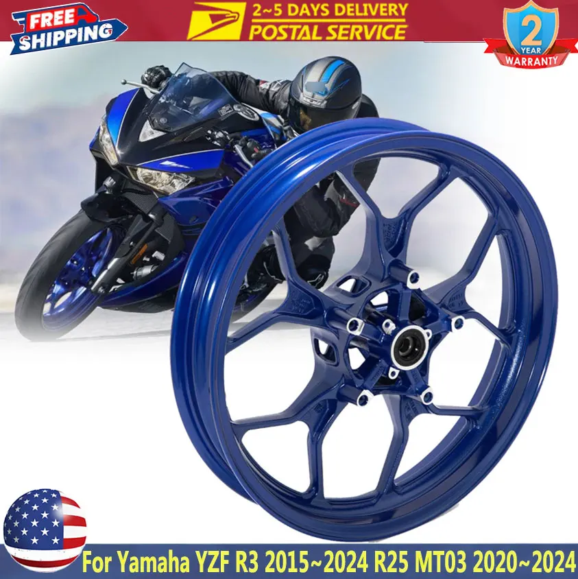 17'' X 2.75'' Blue Motorbike Front Rim Wheel Tubeless Rim For Yamaha YZF R3 2015~2024 For R25 MT-25 2018~2021 MT-03 2020~2024