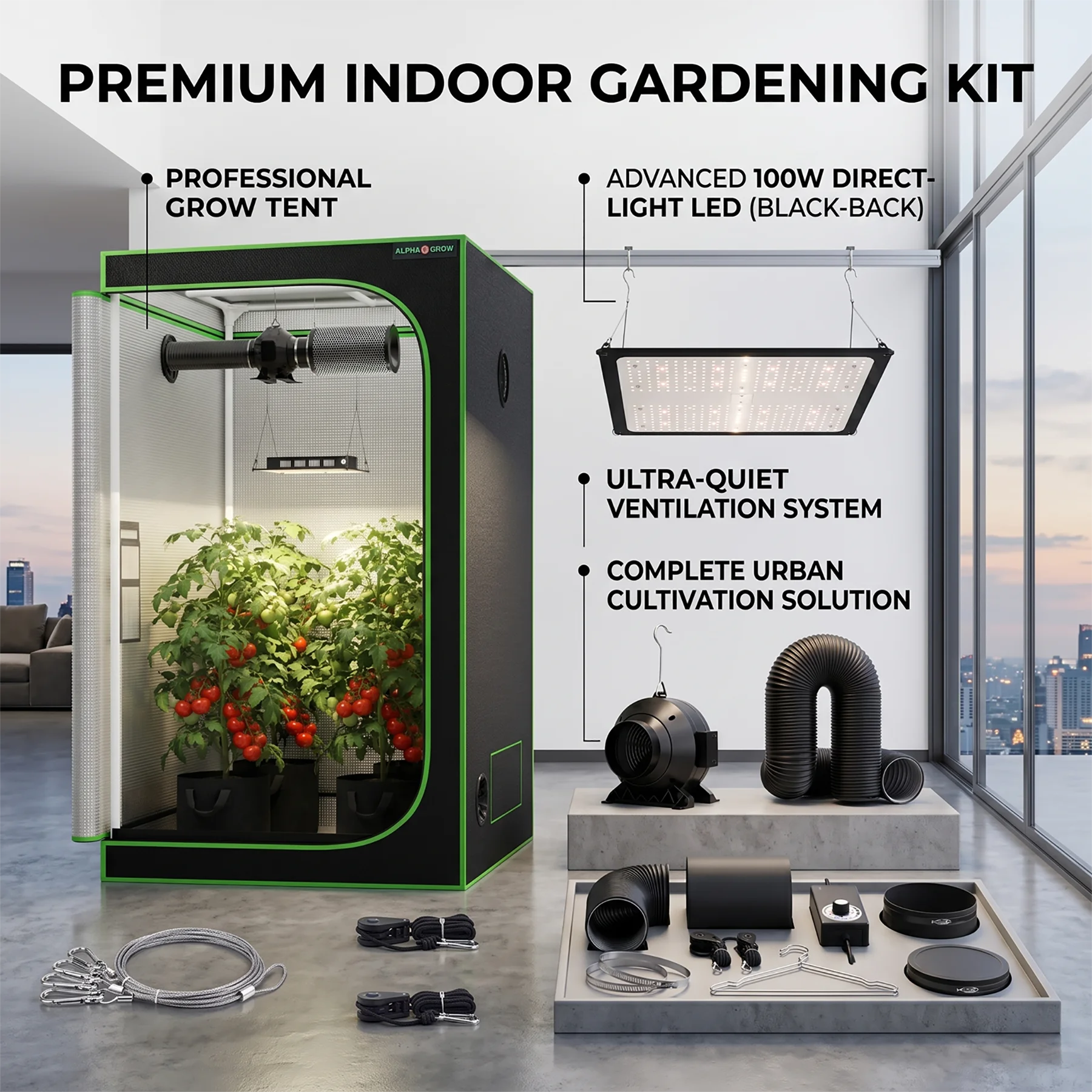 Grow Tent 4X4 - 그로우 텐트 풀세트 실내 4x4/2x4/2x2 수경재배