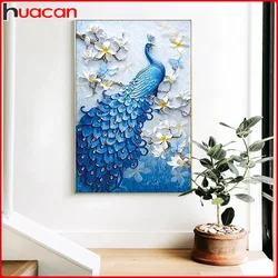 HUACAN Pittura diamante fai da te pavone trapano rotondo completo intarsiato mosaico animale artigianale decorazioni per la casa 30x40 cm