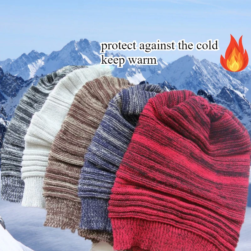 Winter men and women universal two-colour stacked knit cap lazy fashion elastic cap outdoor warm hat bonnets for women