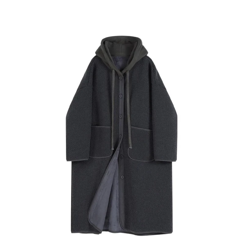 

Lamb Fur Jacket Women's Mid-Length Hooded Leather-and-Fur-Integrated Coat Lazy Style Loose Casual Winter Outerwear