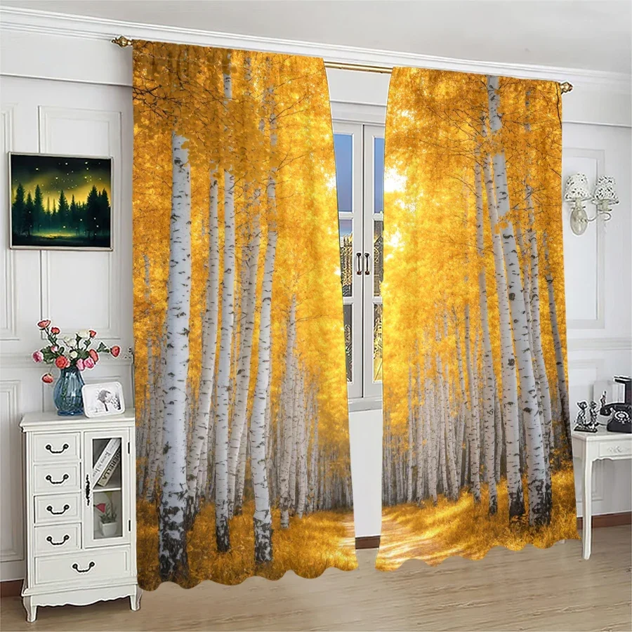 Birch forest landscape printed curtains, pole bag curtains, Christmas decorations, home decorations, room decorations