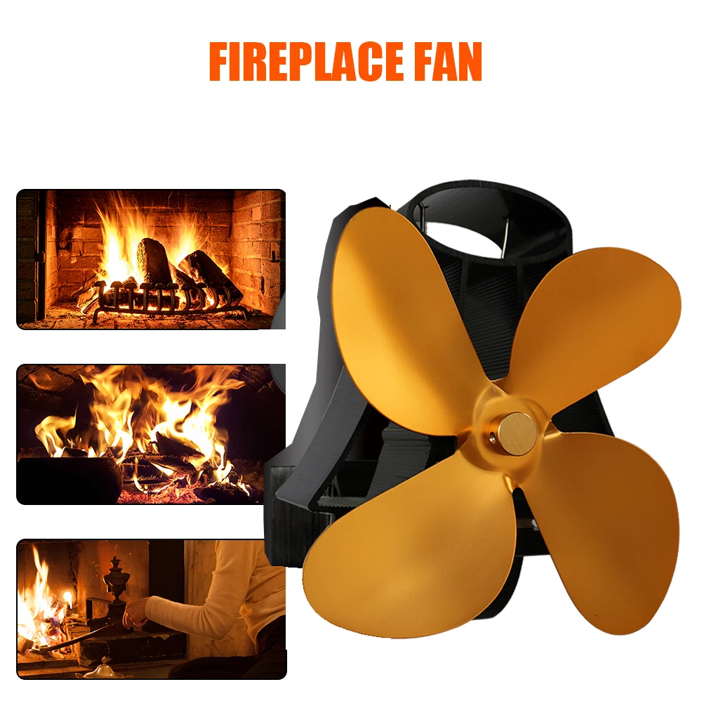 Multi-colored 4 Blade Fireplace Fan High Temperature Magnet Wall Mount For Log Wood Burner Quiet Efficient Household Fireplaces