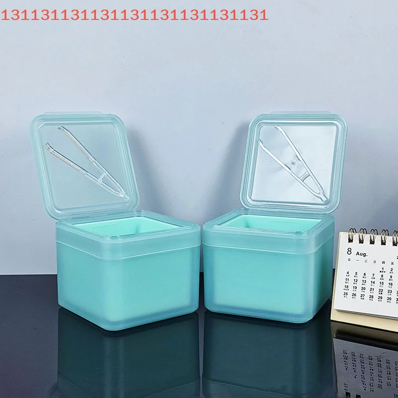 

Wide-Mouth Flip Storage Cover Nail Art Tool Case Organizer Double Layer Makeup Remover Cotton Box with Tweezers