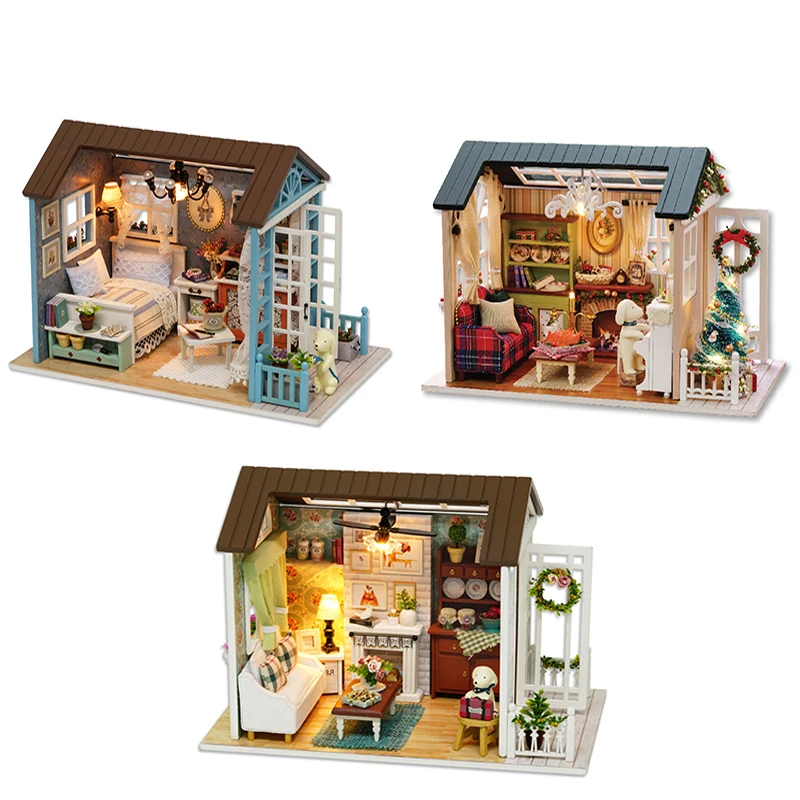 

DIY Wooden Miniature Doll House Kit Assemble Puzzle 3D Wooden House Room Craft With Furniture LED Light Friends Christmas Gifts